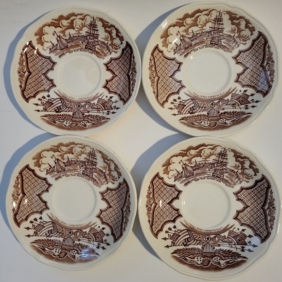 Vintage Alfred Meakin Fair Winds Saucers Set of 4 Brown Staffordshire England - Picture 1 of 9